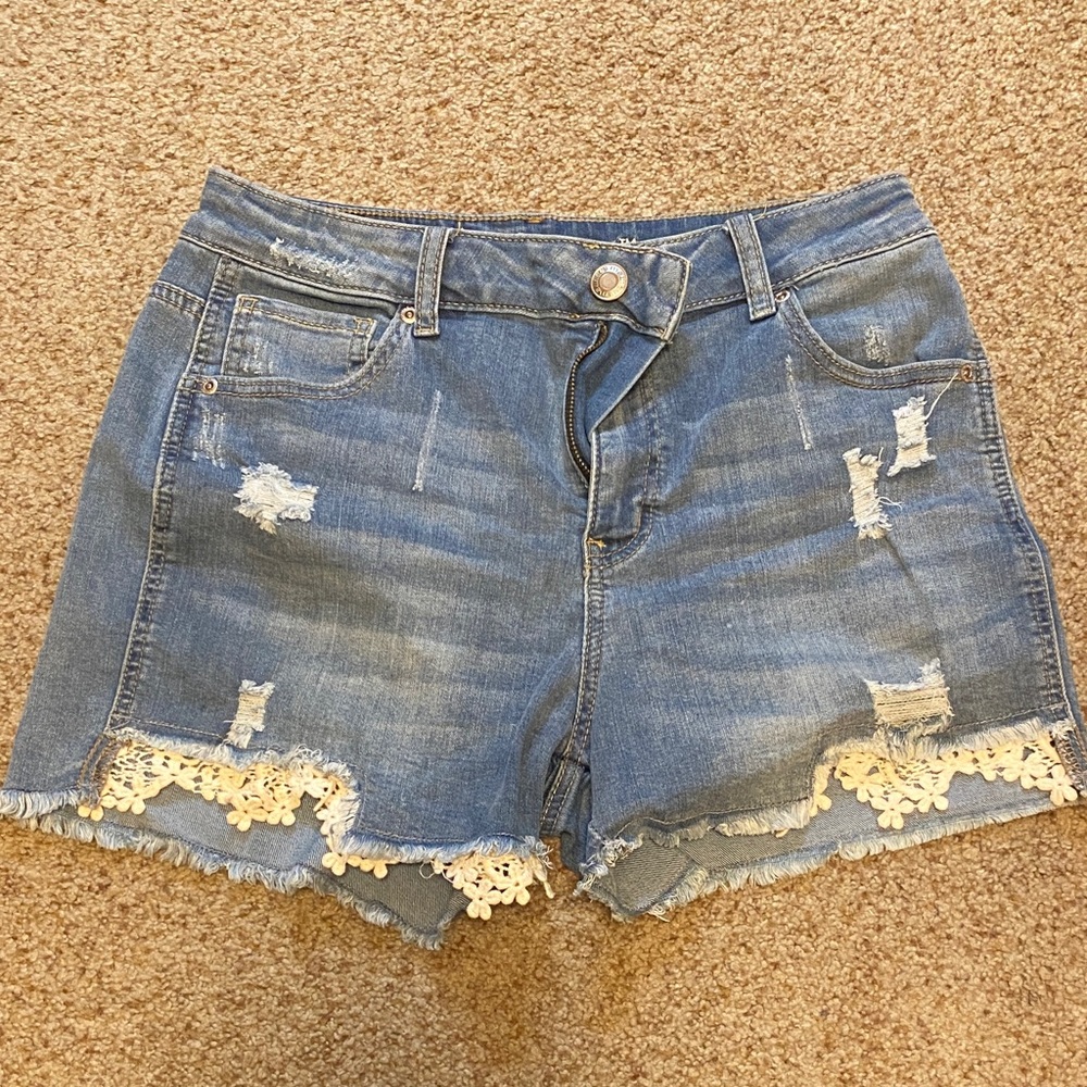 Maurices Blue Denim Shorts with Lace Detail